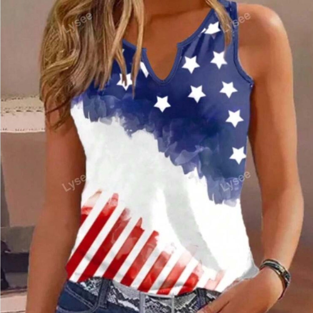 Patriotic Sleeveless Top with Stars and Stripes